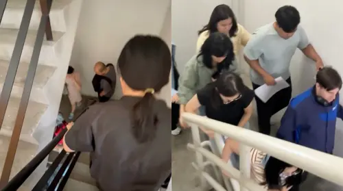 ▲泰國發生大地震，旅居當地的台灣人們和外國籍人士都倉皇地逃往樓梯間。（圖／翻攝自影片）