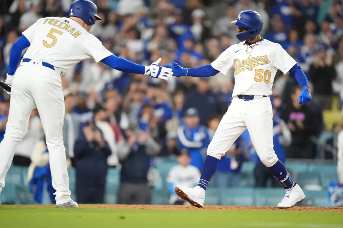 ▲山本由伸主場先發5局失2分飆出大聯盟生涯新高10K，雖以敗投候選人退場，但靠Freeman追平砲逃過敗戰，最終Betts轟出再見三分砲，道奇8：5氣走老虎，收下開季4連勝。（圖／路透／達志影像）