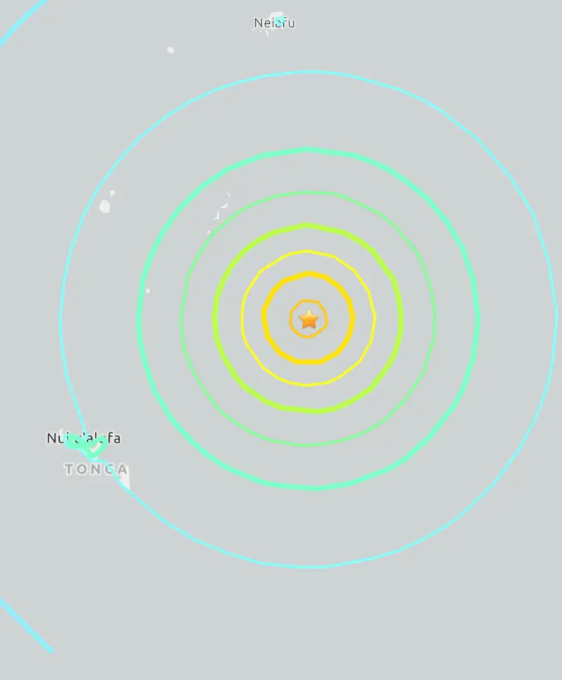 ▲東加王國近海7.3強震,美國地質調查局發布海嘯警報。(圖/USGS)