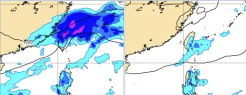根據30日20時的歐洲模式,模擬今(31)日20時地面氣壓及降水圖(左圖)顯示,中部以北明顯降雨,南部地區偶有零星飄小雨的機率。模擬週三20時地面氣壓及降水圖顯示(右圖),花東偶有局部短暫雨。(圖/翻攝洩天機教室官網) ▲根據30日20時的歐洲模式,模擬今(31)日20時地面氣壓及降水圖(左圖)顯示,中部以北明顯降雨,南部地區偶有零星飄小雨的機率。模擬週三20時地面氣壓及降水圖顯示(右圖),花東偶有局部短暫雨。(圖/翻攝洩天機教室官網)