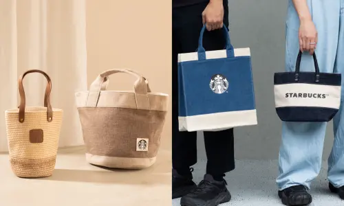 星巴克麥塊風新品!奶油餅乾星冰樂開喝荸薺爆珠 薄巧星冰樂來了 ▲左起:「女神仿草編織小提袋」550元、「女神拼接仿棉麻提袋」600元、「丹寧女神棉麻手提袋」750元、「丹寧拼接仿棉麻小提袋」580元。(圖/星巴克提供)