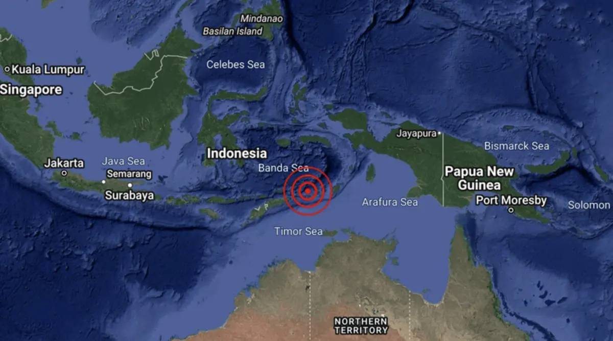 ▲印尼外海1日發生規模5.7地震，震源深度140公里。（圖／翻攝自X）