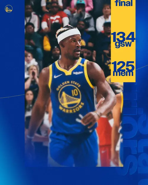 金州勇士134:125擊敗灰熊,排名升上西區第五,輸球的灰熊則苦吞4連敗。 ▲金州勇士134:125擊敗灰熊,排名升上西區第五,輸球的灰熊則苦吞4連敗。(圖/取自金州勇士X)