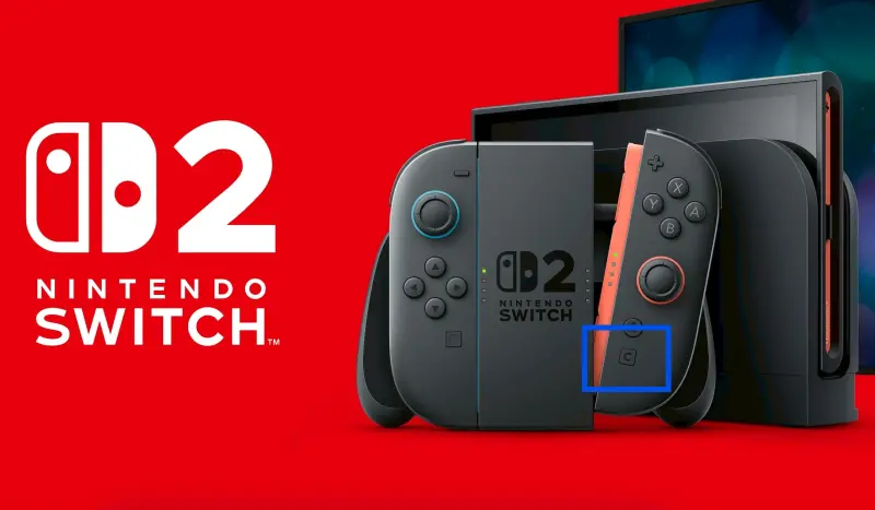 ▲近日任天堂官方突然更新Switch 2渲染圖，首次明確標示右側Joy-Con的神秘「C 鍵」，引發玩家瘋狂猜測。（圖／翻攝自任天堂官網）