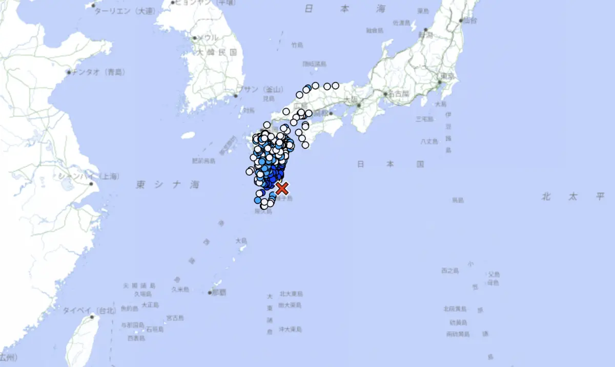 ▲日本鹿兒島近海當地時間今（2）日晚間11時04分發生地震，地震規模6.0，震源深度40公里。（圖／翻攝自日本氣象廳）