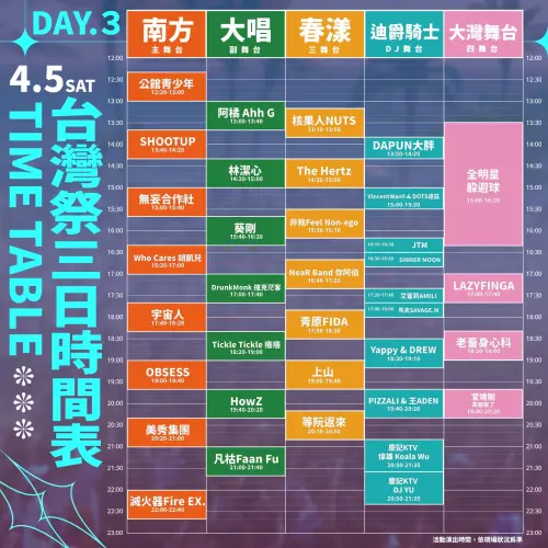 ▲「2025台灣祭」時間表/演出卡司day3（圖／取自台灣祭臉書）