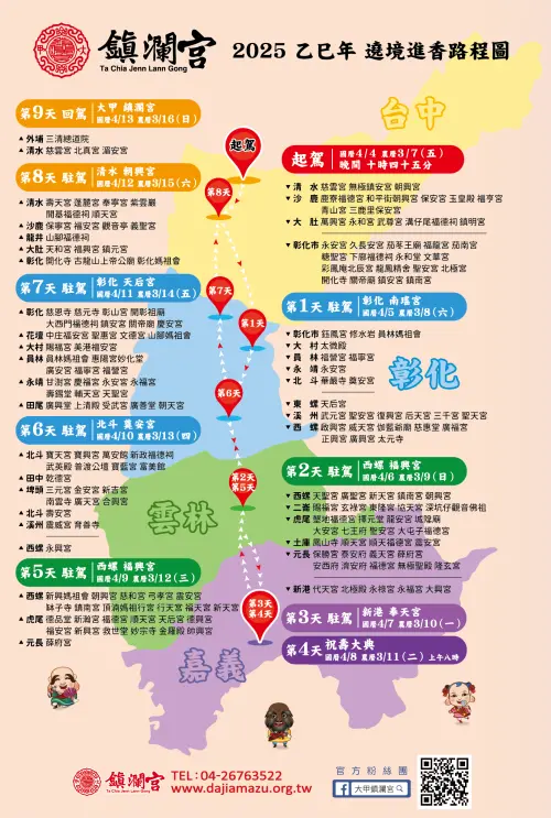 ▲2025大甲媽祖遶境進香路線圖。(圖/大甲媽祖遶境進香網站) ▲2025大甲媽祖遶境進香路線圖。(圖/大甲媽祖遶境進香網站)