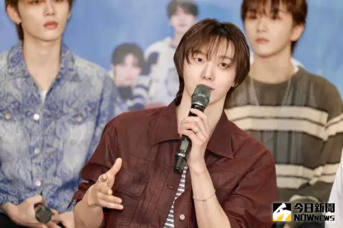 ▲BOYNEXTDOOR成員SUNGHO（朴成淏）、RIWOO（李常赫）、JAEHYUN（明宰鉉）、TAESAN（漢東旼）、LEEHAN（金桐儇）、WOONHAK（金雲鶴）台北記者會。（圖／記者李政龍攝）