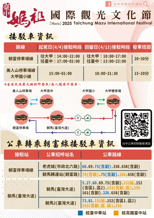 ▲大甲媽祖遶境進香接駁車資訊(圖／台中交通局提供)