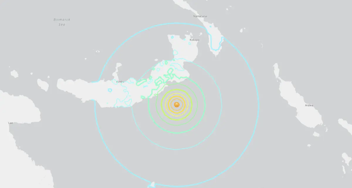 ▲巴布亞紐幾內亞在當地時間5日早上6點發生規模6.9地震。（圖／翻攝自USGS）
