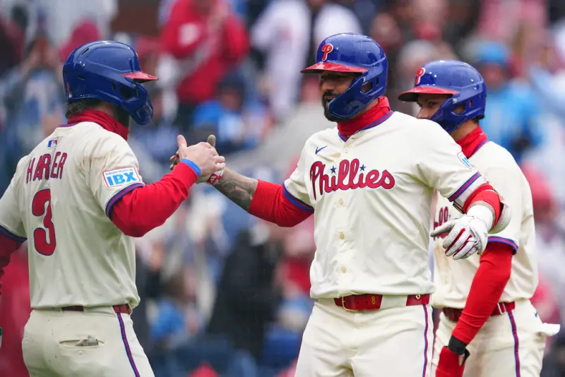 ▲費城人Nick Castellanos在第三局敲出滿貫全壘打，也賞給道奇二連敗。（圖／美聯社／達志影像）