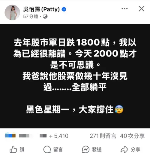 台股暴跌2000點!吳怡霈見開盤慘況也傻眼 ▲台股暴跌2000點!吳怡霈見開盤慘況也傻眼