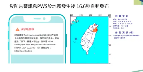 宜蘭5.8地震因為深度達72.4公里,讓測站偵查震波花了較長時間,國家級警報地震後16.6秒才發布。(圖/中央氣象署) ▲宜蘭5.8地震因為深度達72.4公里,讓測站偵查震波花了較長時間,國家級警報地震後16.6秒才發布。(圖/中央氣象署)