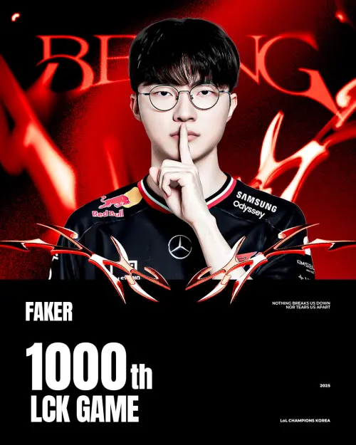 今(10)日 T1 對決 kt Rolster 的比賽,除了是經典的「電信大戰」之外,還是5冠傳奇中路Faker(李相赫)職業生涯第1000場比賽 ▲今(10)日 T1 對決 kt Rolster 的比賽,除了是經典的「電信大戰」之外,還是5冠傳奇中路Faker(李相赫)職業生涯第1000場比賽。