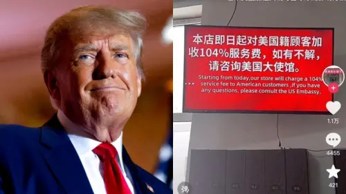 ▲美國總統川普對中國祭出高額關稅，當地一間撞球廳喊話要加收美籍顧客104%服務費。（圖／美聯社／達志影像、翻攝自Threads）