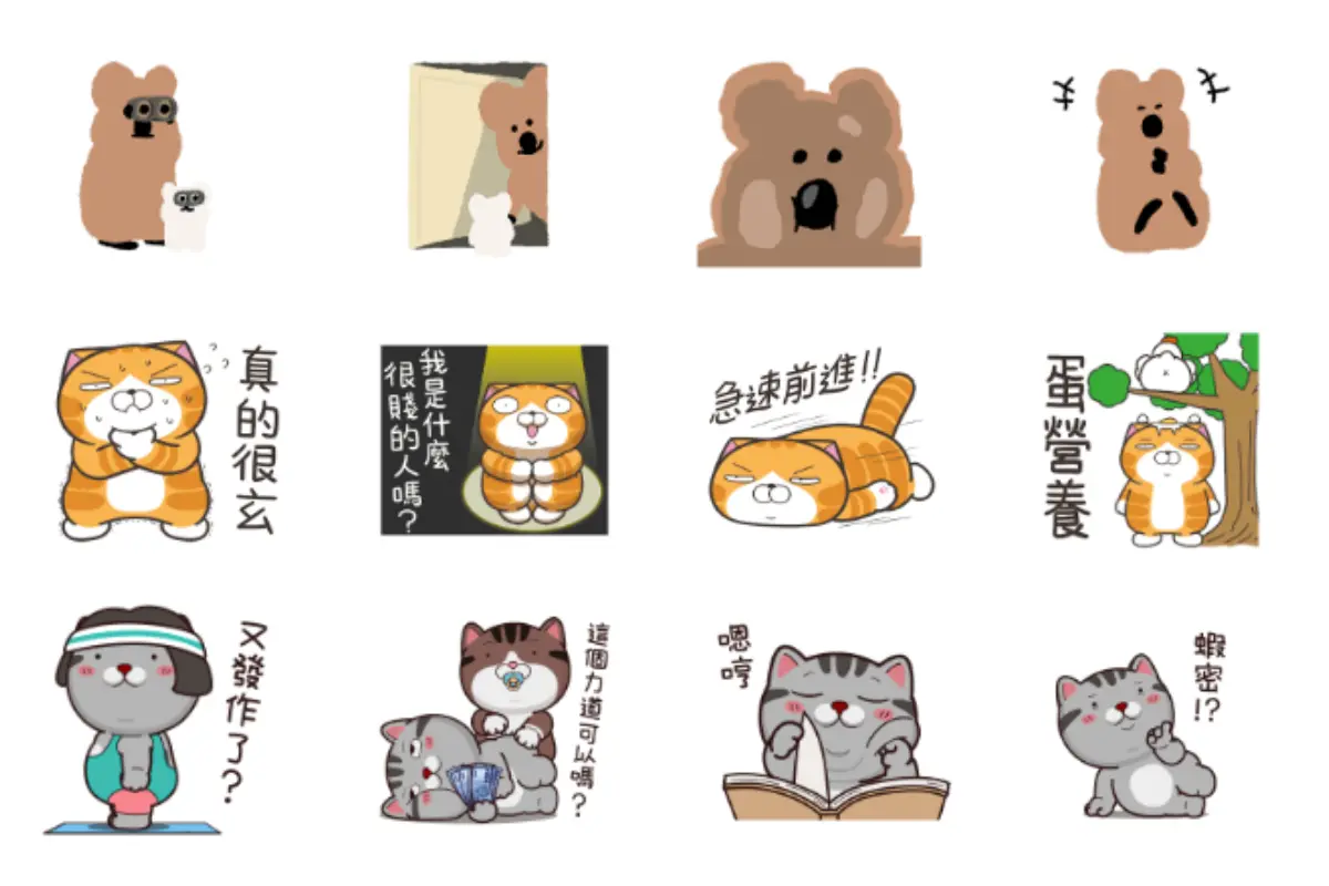 ▲LINE貼圖今（11）日再度推出「貼圖掃貨節」，總共有24款人氣貼圖下殺1折，包含白爛貓、DINOTAENG Quokka（呆萌町短尾矮袋鼠）等都有。（圖／LINE、記者整理）