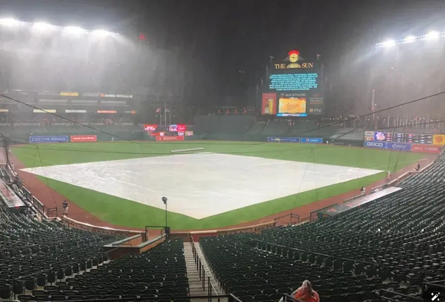 ▲多倫多藍鳥隊對戰巴爾的摩金鶯隊之戰，因當地天候惡劣而宣布延期。（圖／美聯社／達志影像）