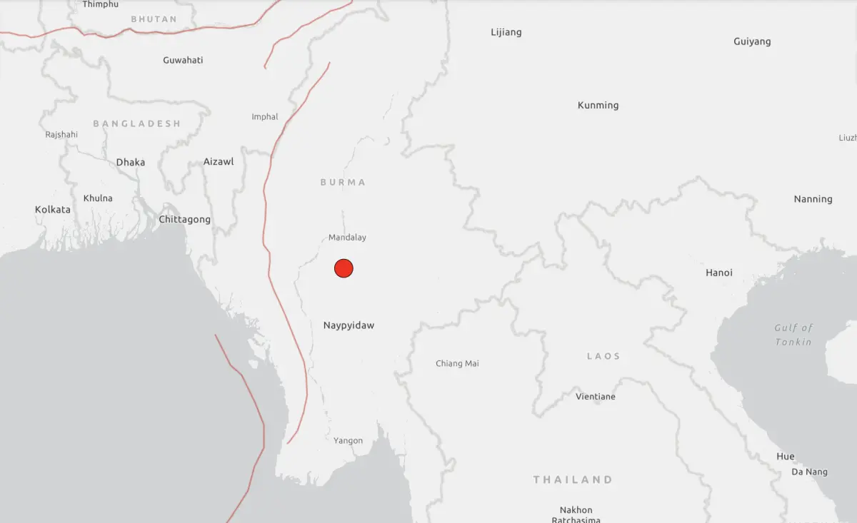 ▲緬甸當地時間13日上午發生規模5.5地震。（圖／翻攝自USGS）