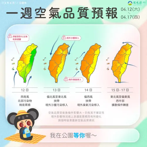 ▲近期境外污染物受風勢影響飄來台灣，各地空氣品質欠佳。（圖／環境部提供）