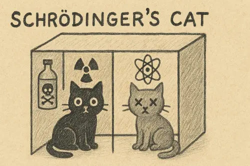 請ChatGPT透過「薛丁格的貓」的概念製作一張示意圖,意味著未觀測之前,不是單一答案,所有可能性都同時存在。(圖/AI製圖) ▲請ChatGPT透過「薛丁格的貓」的概念製作一張示意圖,意味著未觀測之前,不是單一答案,所有可能性都同時存在。(圖/AI製圖)