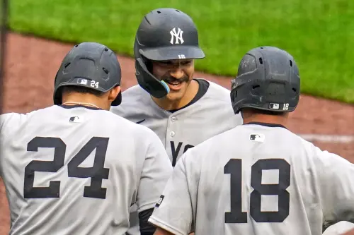 ▲洋基單局三轟，Trent Grisham等左打連續開砲。（圖／美聯社／達志影像）