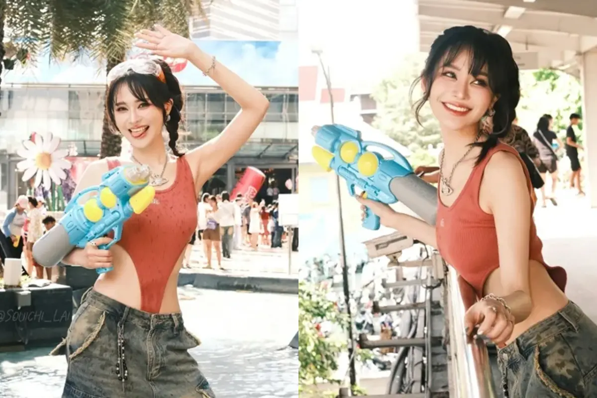▲泰國潑水節人潮中出現一名穿著高衩背心的超正辣妹，本尊竟是台灣前立委賴品妤。（圖／翻攝自Instagram）