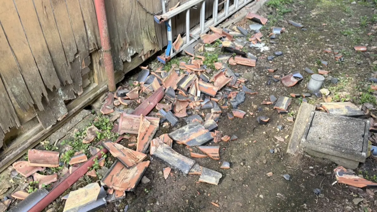 ▲日本長野縣北部18日晚間發生規模5的地震，有建築物瓦片或磁磚因此剝落。（圖／翻攝自長野放送）