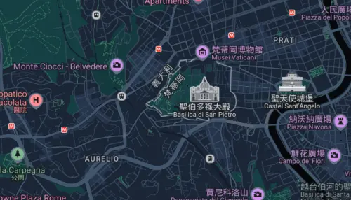 教宗所居住的「梵蒂岡城國」,是目前中華民國在歐洲唯一剩下的邦交國。梵蒂岡整個國家被羅馬城包圍,面積僅0.49平方公里,人口僅只有700多。(圖/GoogleMaps) ▲教宗所居住的「梵蒂岡城國」,是目前中華民國在歐洲唯一剩下的邦交國。梵蒂岡整個國家被羅馬城包圍,面積僅0.49平方公里,人口僅只有700多。(圖/GoogleMaps)