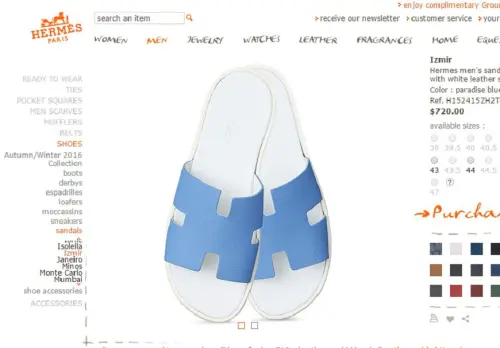 ▲愛馬仕(Hermes)2016年曾推出新款男性涼鞋,藍白配色也被說長得超像國民拖鞋「藍白拖」。(圖/Hermes官網) ▲愛馬仕(Hermes)2016年曾推出新款男性涼鞋,藍白配色也被說長得超像國民拖鞋「藍白拖」。(圖/Hermes官網)
