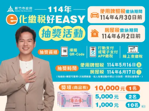 ▲新竹市稅務局推出，透過e化繳稅可抽萬元商品券活動。（圖／新竹市政府）