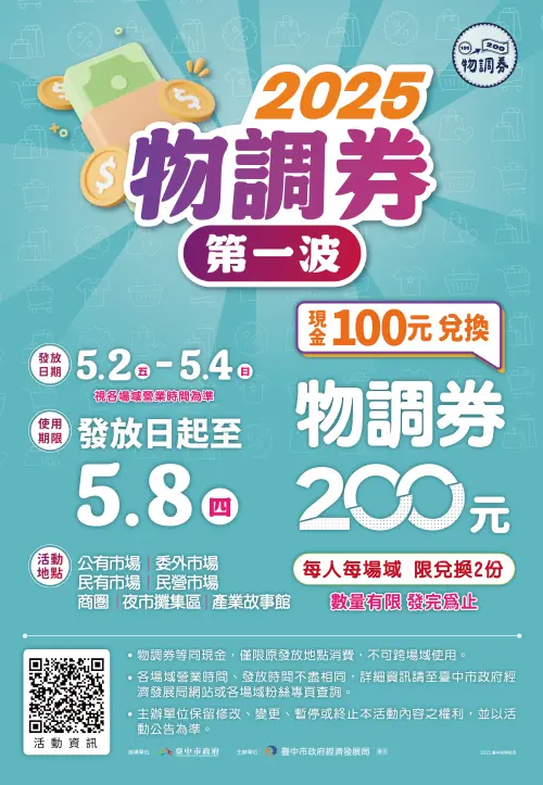 台中物調券回歸,經發局宣告第一波於5月發放,5月2日至4日發放35萬份。(圖/台中市府提供) ▲台中物調券回歸,經發局宣告第一波於5月發放,5月2日至4日發放35萬份。(圖/台中市府提供)