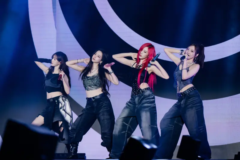 ▲aespa成員Karina（左起）、Winter、Giselle、Ningning寧寧來台參加拼盤演唱會，還分享彼此真心話。（圖／希林國際）