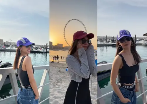 ▲蔡依林分享她在杜拜知名的「杜拜之眼」摩天輪附近海灘欣賞夕陽的照片，只見她穿著挖空的露背黑色細肩帶小洋裝，僅戴著帽子，完全沒有其他遮掩。（圖／蔡依林IG）