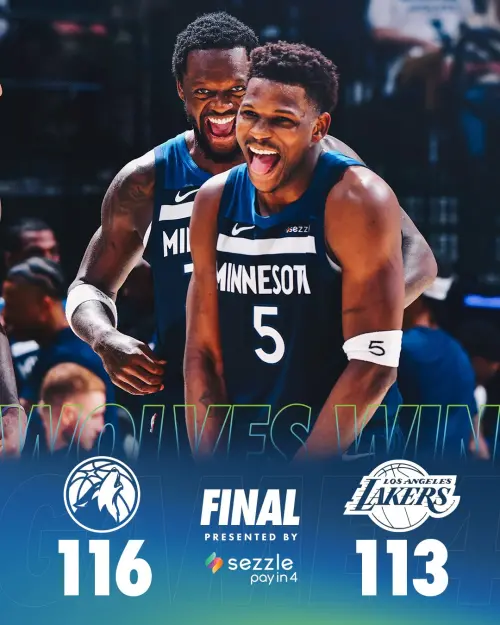 ▲「蟻人」Anthony Edwards豪奪43分，Randle也挹注25分，灰狼最終3分差力克湖人，系列賽取得聽牌優勢。（圖／明尼蘇達灰狼X）