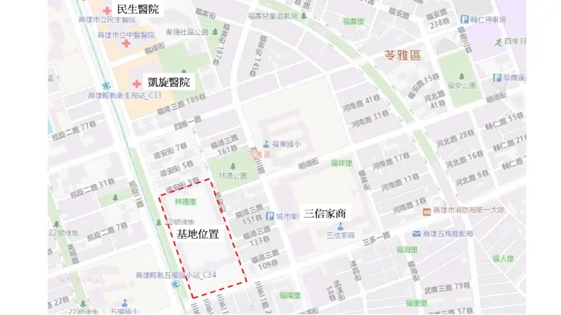 ▲原國際高級商工職業學校停招後將位於苓雅區、占地約2.96公頃的校地，高市府計劃將原國際商工南側校地變更為捷運開發區。北側變更為醫學院預定地。（圖／高市府提供）