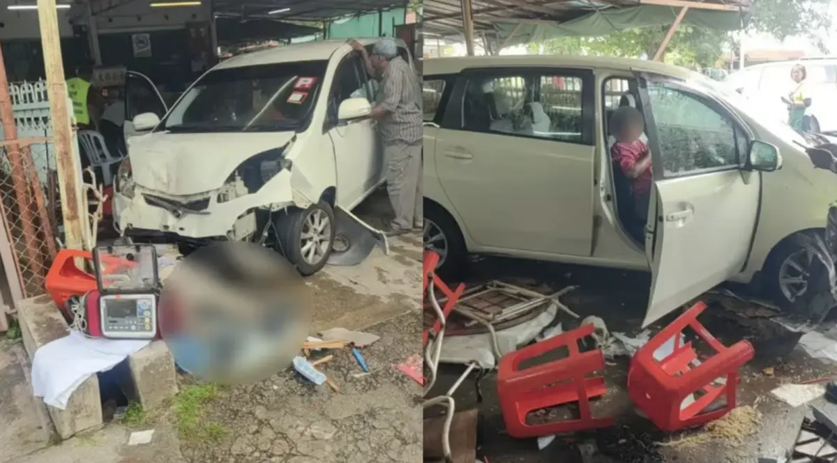 ▲一名婦女在咖啡店吃早餐時，突然一台車撞進店裡，她被當場撞飛慘死。（圖／翻攝自X）