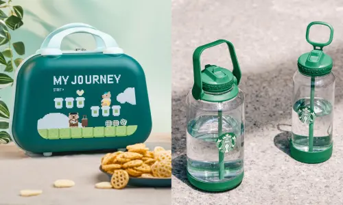 星巴克「藍貓屁屁杯套」5/2開賣新品!母親節買一送一咖啡優惠 ▲左起:「綜合星格脆手提行李箱」880元、「64oz綠女神冷水壺」950元、「32oz綠女神冷水壺」850元。(圖/星巴克提供)