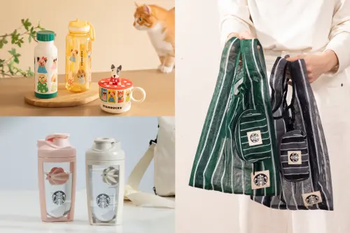 星巴克「藍貓屁屁杯套」5/2開賣新品!母親節買一送一咖啡優惠 ▲左起:「毛孩不鏽鋼水壺」980元、「32oz沁黃毛孩冷水壺」880元、「毛孩造型杯蓋馬克杯」780元。(圖/星巴克提供)