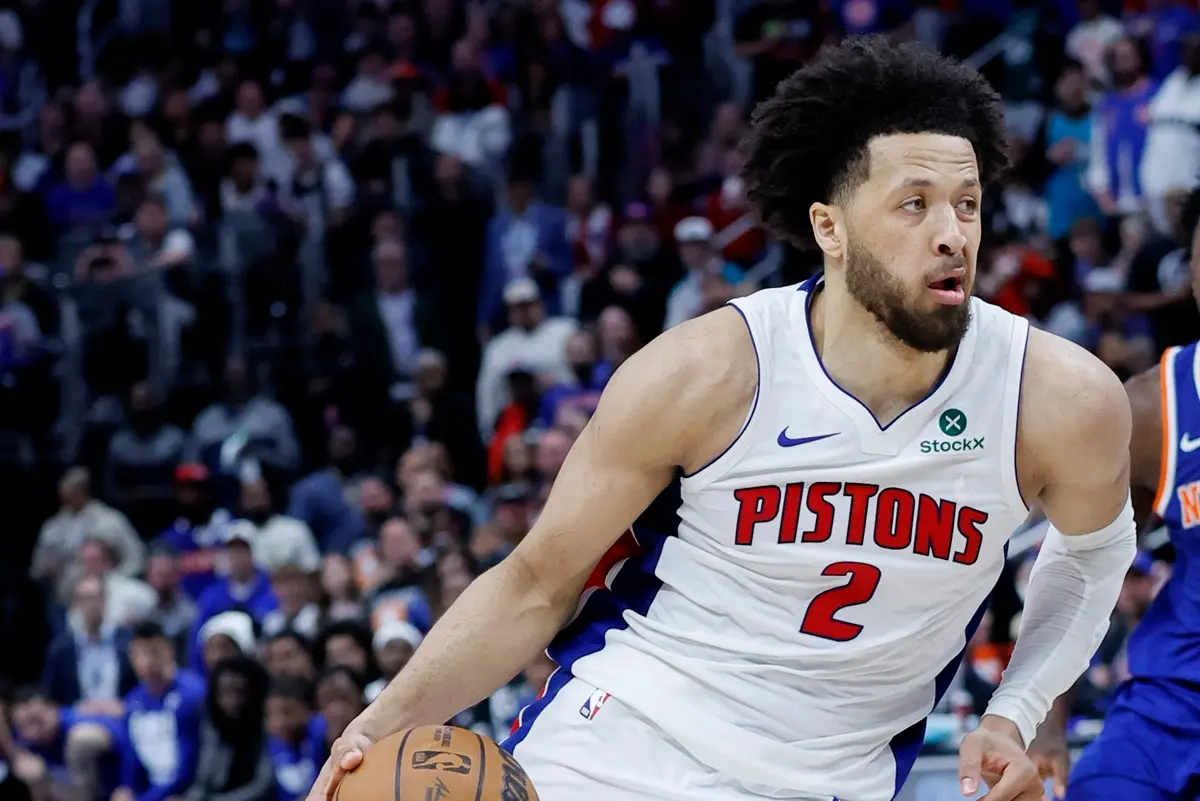 ▲底特律活塞客場對決紐約尼克，最終106：103險勝，系列賽追成2：3。活塞主將Cade Cunningham雖然今晚手感不佳，17投僅6中，但仍得到24分8籃板8助攻的全面數據。（圖／美聯社／達志影像）