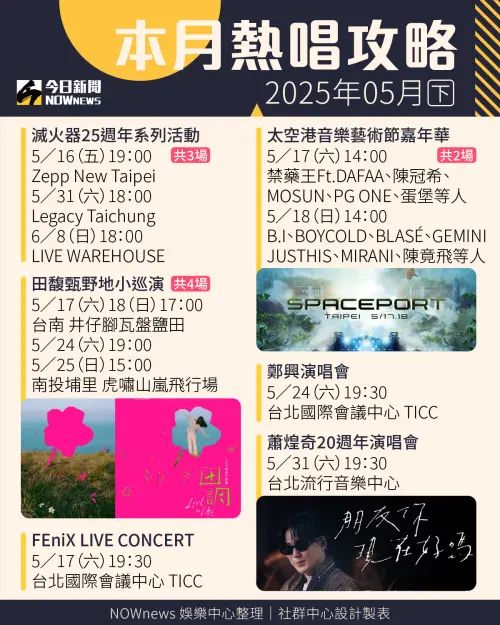 ▲2025年5月熱唱攻略。（圖／NOWnews今日新聞社群中心製）
