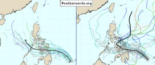 ▲熱帶擾動的雲系才剛開始匯集，發展強度、路徑都還有很大的不確定性。（圖／weathernerds）