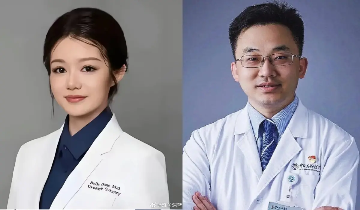 ▲▲中國中日友好醫院胸外科醫師肖飛（左）遭妻子爆料婚內出軌多人，還牽扯出其中一名婚外情對象、實習醫師董襲瑩（右）疑有特權背景，兩人還曾在手術中擅離40分鐘。（圖／翻攝自微博）