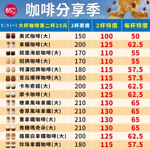 ▲85℃限定5月5日大杯咖啡第2杯25元。(圖/85℃提供) ▲85℃限定5月5日大杯咖啡第2杯25元。(圖/85℃提供)