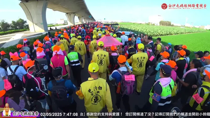 ▲白沙屯媽祖進香36小時急行軍，今（2）日早上9點已經抵達台中清水，5月3日抵達北港後，回程行程將相對寬鬆，預計5月11日返回拱天宮，共歷時10天9夜。（圖／翻攝白沙屯媽祖網路電視台）