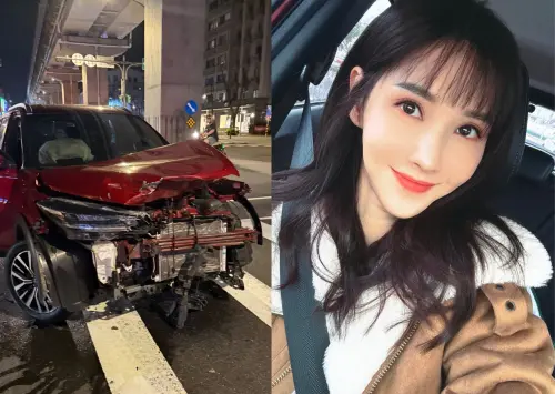 徐千京在限動PO出車禍現場照。(圖/徐千京IG) ▲徐千京在限動PO出車禍現場照,當時車頭嚴重變形,安全氣囊全爆開,場面可說是怵目驚心。(圖/徐千京IG)