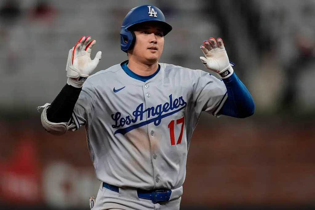 ▲大谷翔平今日面對勇士第2打席扛出本季第8支全壘打，幫助道奇超前比分，目前打完六局，道奇已經取得7：3領先。（圖／美聯社／達志影像）