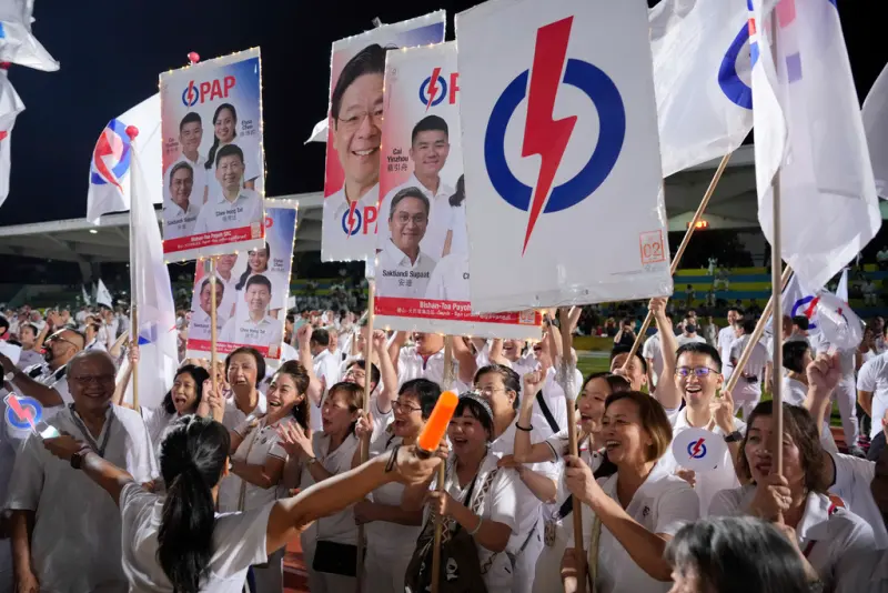 ▲新加坡大選結果5月4日凌晨出爐，執政黨人民行動黨獲壓倒性勝利。（圖／美聯社／達志影像）