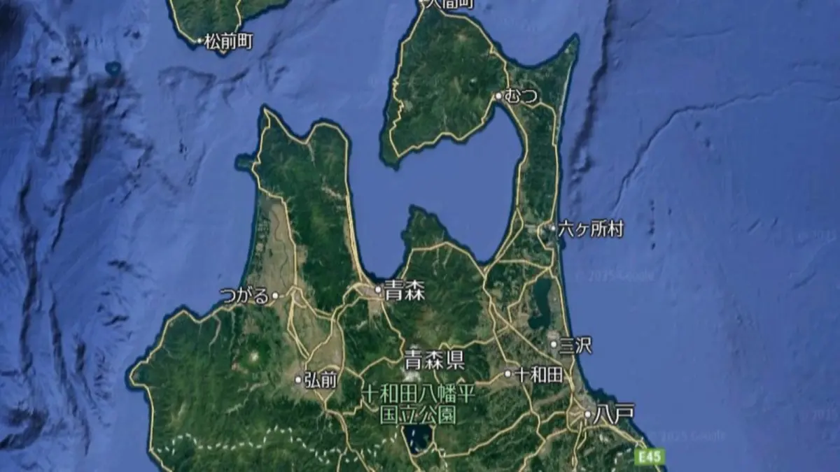 ▲日本青森縣部分地區居民宣稱，3日早上聽到類似地鳴的聲響，在社交媒體引發熱議。（地理位置示意圖／取自X平台）