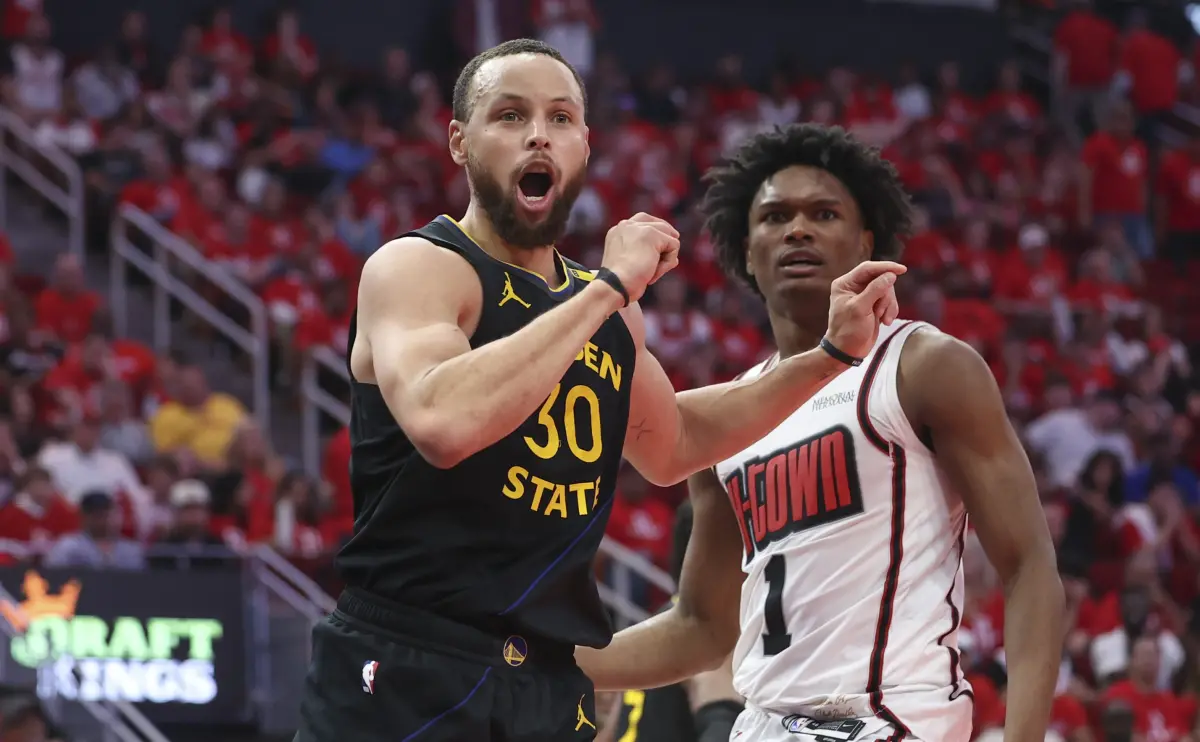 ▲金州勇士隊艱辛晉級季後賽第二輪，陣中一哥37歲Curry表現獲主帥Kerr盛讚「驚為天人」。（圖／路透／達志影像）