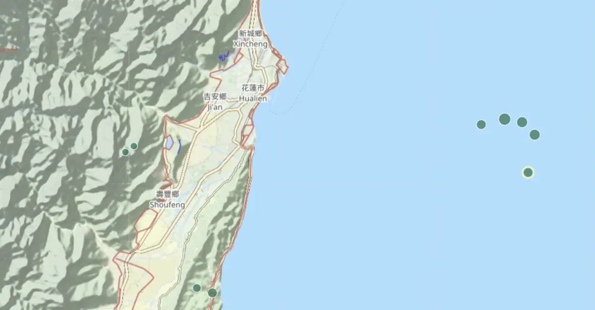▲今（5）日傍晚，台灣東部外海連續發生地震，總計12分鐘內共有5起地震，最大規模5.5。（圖／中央氣象署）